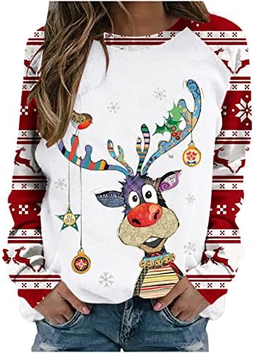 חג המולד חולצות לנשים ארוך שרוול חמוד גרפי מזדמן צווארון עגול איל חולצות אופנה סוודר חולצות