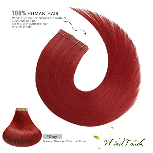 קלטת מגע רוח בתוספות שיער אדום בהיר תוספות שיער אדם ישר 20 יחידות 20 אינץ אדום 50 גרם