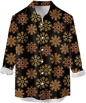 חולצות כפתור לחג המולד של Wocachi לגברים, שרוול ארוך 3D חג המולד של פתית שלג הדפסת חולצות הוואי
