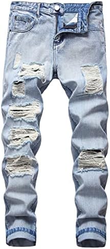 קרע במצוקה נהרס ג 'ינס לגברים ישר רגל רזה ג' ינס מכנסיים מקרית בציר היפ הופ ז ' אן עם חורים