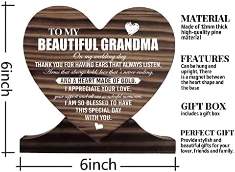 סבתא של כלה מתנה שלט לוח עץ מודפס, סבתא סבתא מתנה עץ לב, שלט עץ לב, לסבתא היפה שלי בשלט העיצוב של יום החתונה