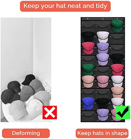 27 כיסים כובע מתלה כובע ארגונית עם 3 ווים עבור כובעי בייסבול, מרובה כובעי תצוגת אחסון מדפי מעל את דלת או קיר