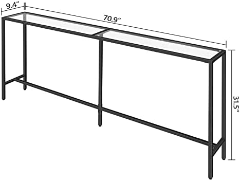שולחן קונסולה 70.9 אינץ', שולחן ספה מזכוכית מחוסמת, שולחן כניסה מודרני, קל להרכבה, מסגרת פלדה, לסלון, מסדרון,