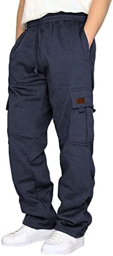 מכנסי טרנינג משקל כבד של Zhuer משקל כבד מרופדים בכיסים מכנסי מטען פתוחים בשרטוט תחתון מותניים אלסטיים