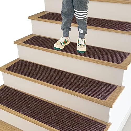 Sunmeg 15-Pack 8 x 30 מדרגות מדרגות שטיחים ללא החלקה למדרגות מעץ, רצים מדרגות מקורה למדרגות עץ,