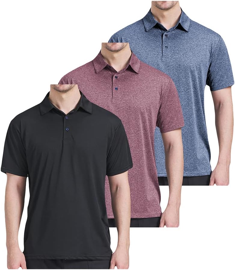 3 מארז פולו חולצות לגברים כושר יבש ביצועים קצר שרוול גולף פולו חולצות
