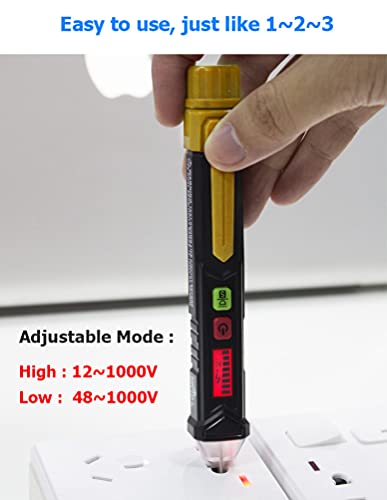 בודק מתח אנקונג, עט בודק מתח AC ללא מגע עם טווח כפול AC 12V-1000V/48V-1000V Live/Null Tester Tester