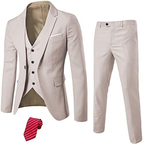 בלייזר חליפת 3 חלקים לגברים, טוקסידו בכושר דק עם כפתור אחד, מכנסי אפוד ז ' קט וסט עניבה למסיבה, חתונה