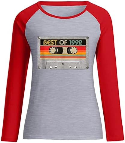 צמרות שרוול ארוכות נשים הטובות ביותר משנת 1992 הדפס אותיות חולצות טוניקה