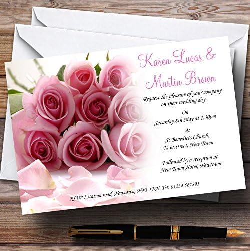 הזמנות לחתונה בהתאמה אישית של ורדים ורודים