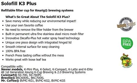 Solofill K3 Plus תואם ל: Keurig® K-Elite ™ יצרנית קפה יחידה להגיש-כל הדור הראשון Keurig ® K-Cup® Brewing