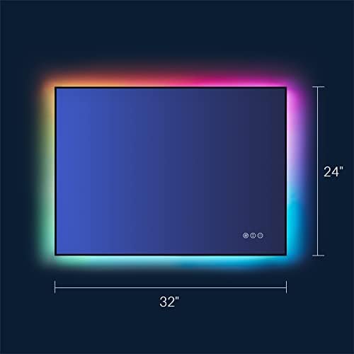 AMORHO 24 X32 מראה אמבטיה LED עם תאורה אחורית של RGB, צבע מראה יהירות מוארת לקיר, בקרת מגע, לעומק,