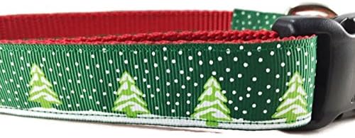 צווארון כלבי חג המולד, Caninedesign, עצים, אדום, ירוק, רוחב 1 אינץ ', מתכוונן, ניילון, בינוני וגדול