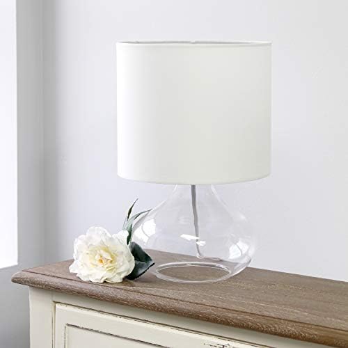 עיצובים פשוטים 2063 - מנורת שולחן ליד מיטת טיפת גשם מזכוכית קטנה עם גוון בד לבן, ברור