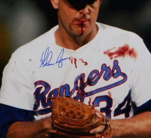 נולן ראיין חתם על טקסס ריינג'רס 16x20 שפתון מדמם - הולוגרמה AIV *כחול - תמונות MLB עם חתימה