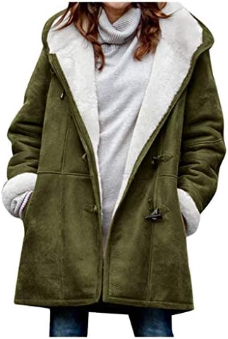 מתנות ליום הולדת Ndvyxx לנשים כפתור קרן אופנה צמר מעיל מעיל עם מכסה המנוע חורף ז'קט חם עם כיסים