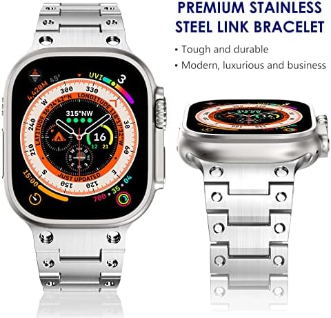WINGLE תואם ל- Apple Watch Ultra Band 49 ממ 45 ממ 44 ממ 42 ממ סדרה 8 7 SE גברים, להקות שעון נירוסטה מפלדת נירוסטה