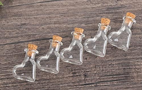בקבוקי צנצנות זכוכית קטנות קטנות עם פקקי פקק בצורת לב בקבוקי פקק בקפני זכוכית צלולים בקבוקים זעירים