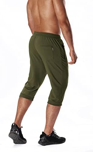 Lepoar Mens Running מכנסיים קצרים 3/4 מכנסי קפרי ג'וג'ר כותנה מזדמנים מתחת לאימוני ברכיים עם כיסי רוכסן