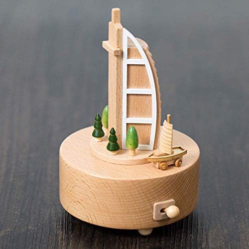 קופסת מוזיקה עץ עץ עץ עץ עשויה מעץ מוצק סירת מפרש סיבוב קופסת מוזיקה קופסת בית מתנות קישוטי קישוטי