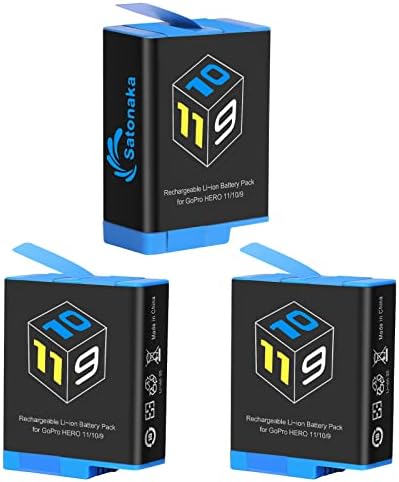 Satonaka 3 חבילה מתאימה לסוללה ל- GoPro Hero 11 GoPro Hero 10 GoPro Hero 9 Black 1800mAh Slupes