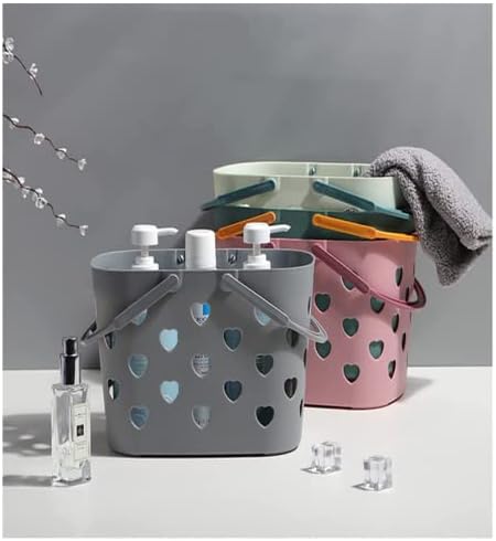 3 פקקי מקלחת ניידים טוטת אגרות פלסטיק, סל אחסון בצורת לב עם ידית, לחדר אמבטיה, מזווה, מטבח, מעונות במכללה