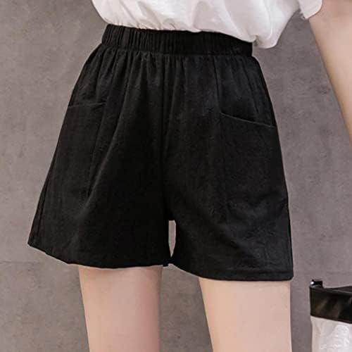 מכנסי פשתן של Qifen לנשים מכנסיים קצרים מזדמנים מותניים גבוהים עם כיסים נערות רגל רחבה מכנסיים קצרים