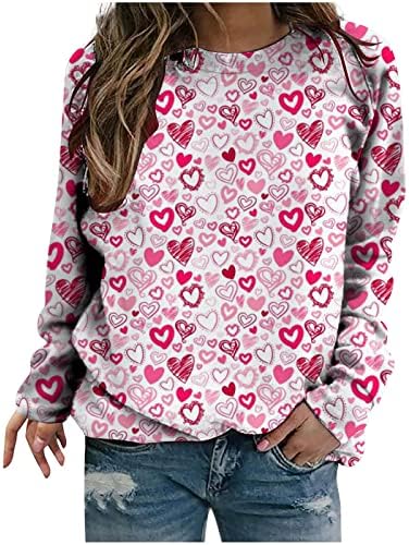 סווטשירט של Love Love Stemshirt לנשים חולצות חג האהבה שמח דפוס גרפי ורוד