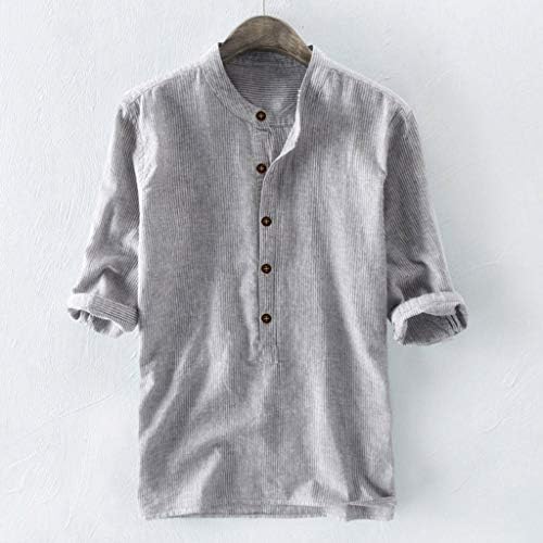 GDJGTA אופנה כפתור פס לגברים פשתן מזדמן וכותנה חולצת חולצה עליונה שרוול ארוך
