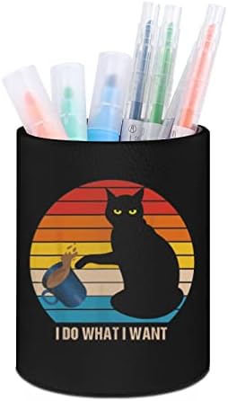 עשה מה שאני רוצה לחתול שחור PU עור מחזיק עיפרון עגול עגול עגול איפור מארגן שולחן כתיבה