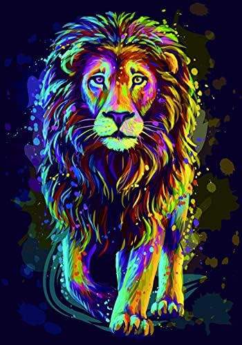 ערכות ציור יהלומים 5D למבוגרים מקדחה מלאה של ניאון מלאי צבעי דיוקן מופשט של אריה רקמה הולכת ריינסטון ציור