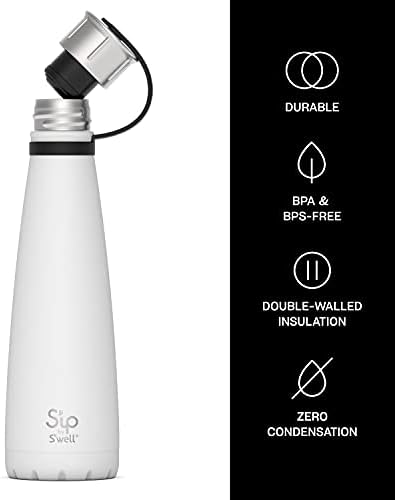 S'IP מאת S'well בקבוק מים נירוסטה - 15 גרם - שמיים לבנים - מבודד ואקום כפול קירות שומר על משקאות קרים במשך 24