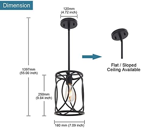 1 אור תעשייתי תליון אור מודרני שחור כלוב מטבח אי נברשת תליית תאורה קבועה מקורה מתכת מיני תקרת מנורת