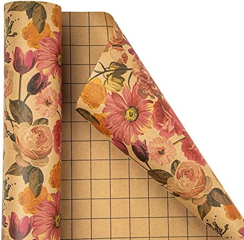 רוספפה קראפט גלישת נייר רול-שמן ציור סגנון צבעוני פרחים וצמחים דפוס - 30 סנטימטרים על 100 רגליים