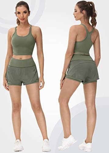 Ewedoos Womens Stlutic Shorts Shorts המריצים מכנסיים קצרים לנשים עם כיס רוכסן אחורי מהיר יבש 2 ב 1 מכנסיים