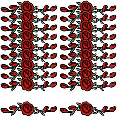 Woohome 20 PCS ברזל רקום על טלאי לבגדים, ברזל ורדים על טלאים שנקבעו תפור על טלאי למלאכה, תפירה, בגדים,