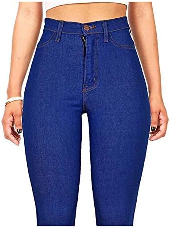 נשים אנגונוול מותניים גבוהות רזות רזות מכנסי ג'ינס נוחים גבירותי עלייה רזה מכנסי ג'ינס רזים עם כיסים