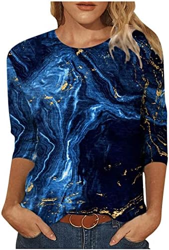 חולצת טשטורה עליונה של שרוול ארוך 3/4 לנשים סתיו קיץ 2023 כותנה צוואר צוואר צוואר גרפי חולצה מזדמנת