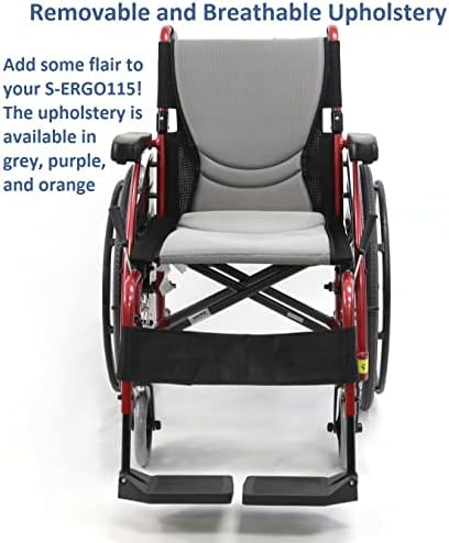 קרמן ס-115 25 פאונד כיסא גלגלים ארגונומי קל במיוחד עם הדום נשלף צבע אדום