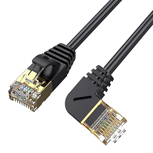 CAT 8 כבל Ethernet 2ft, Traovien RJ45 Connector Cat8 Cat8 כבל 90 מעלות מצופה זהב 10 ג'יגביט CAT8 רשת משחק כפול