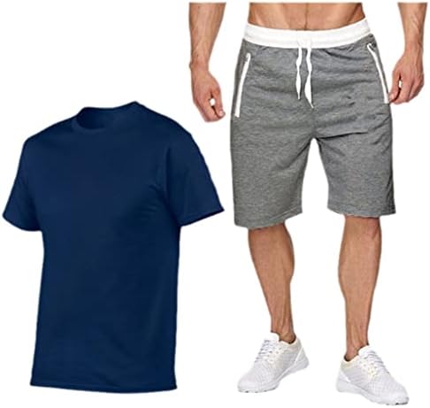 גברים ספורט מזדמן חליפת קיץ גברים חליפת ריצה חליפת כושר בגדי כושר+מכנסיים קצרים אימונית גברים