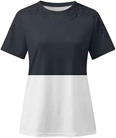צמרות קיץ לנשים 2023 חולצת טריקו פרחונית מזדמנת תחרה פרחונית חלולה החולצה חולצות שרוול קצר חול חולצות