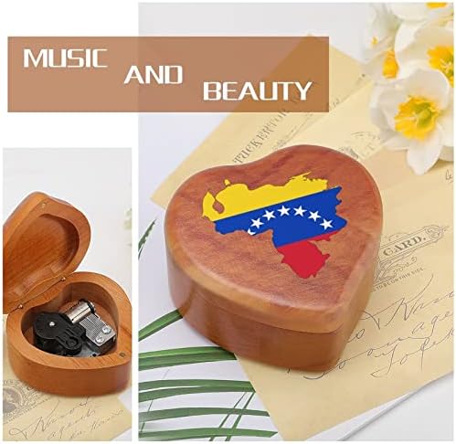מפת דגל ונצואלה קופסאות מוסיקה מיוערות וינטג 'חרוט לב מתנה קופסא מוזיקלית לחג המולד