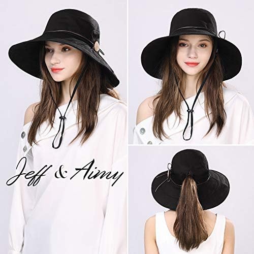 Jeff & Aimy upf 50 כובעי שמש לנשים רחבים שוליים ספארי סונהט אריזה עם דש צוואר סנטר רצועת רצועה