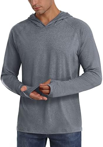 Tacvasen's גברים UPF 50+ חולצות הגנה מפני שמש שרוול ארוך קפוצ'ונים קלים משקל קל עם חורי אגודל