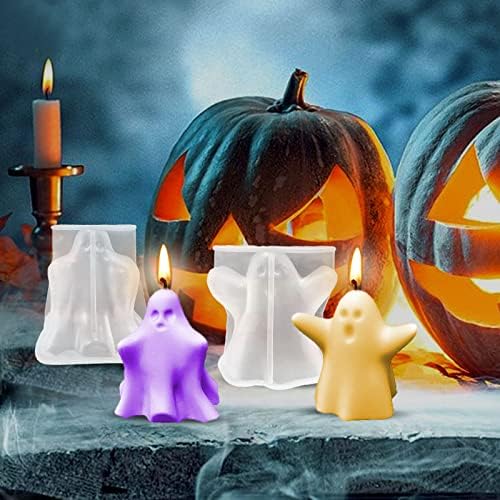 Yejahy ​​2PCS 3D Ghost Pandle עובש עם 20 יחידות נרות, תבניות שרף עובש סיליקון של סיליקון, תבניות נרות להכנת