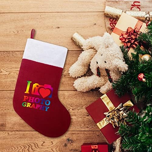 אני אוהב צילום גרב חג המולד גרבי עץ חג המולד גרביים תלויות עם קישוט שרוול קצר לפלאש למסיבת חג ביתי