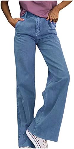 ג 'ינס נשים של נשים מקרית גבוהה מותן מוצק צבע למשוך על רגל רופף גבוהה מותן רופף חותלות ז' אן חולצות עבור