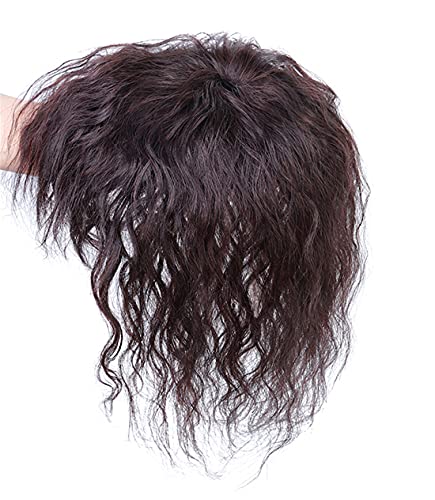 מתולתל שיער טבעי טופר עם מתולתל פוני קליפ משי בסיס שיער גופיית טופר נוכריות לנשים, 6 סנטימטרים, חום כהה