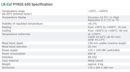 LR-CAL PYROS-650 DNV-GL קומפקטי קומפקט יבש כיול טמפרטורה +35 מעלות צלזיוס עד +650 מעלות צלזיוס